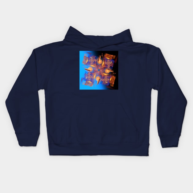 Blue Orange Fractal Abstract Kids Hoodie by ArtlyStudio